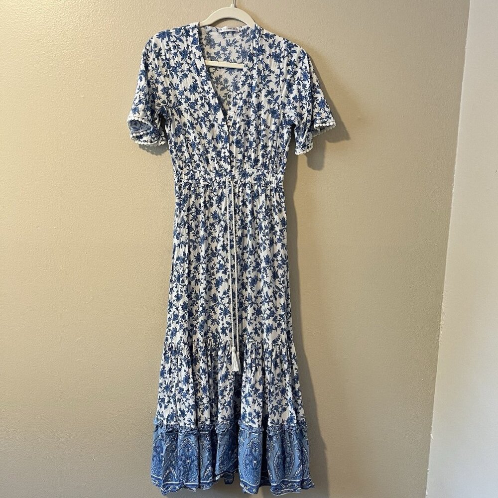 R. Vivimos‎ dress Floral Boho Midi Cottagecore Milkmaid Peasant S Blue Peasant